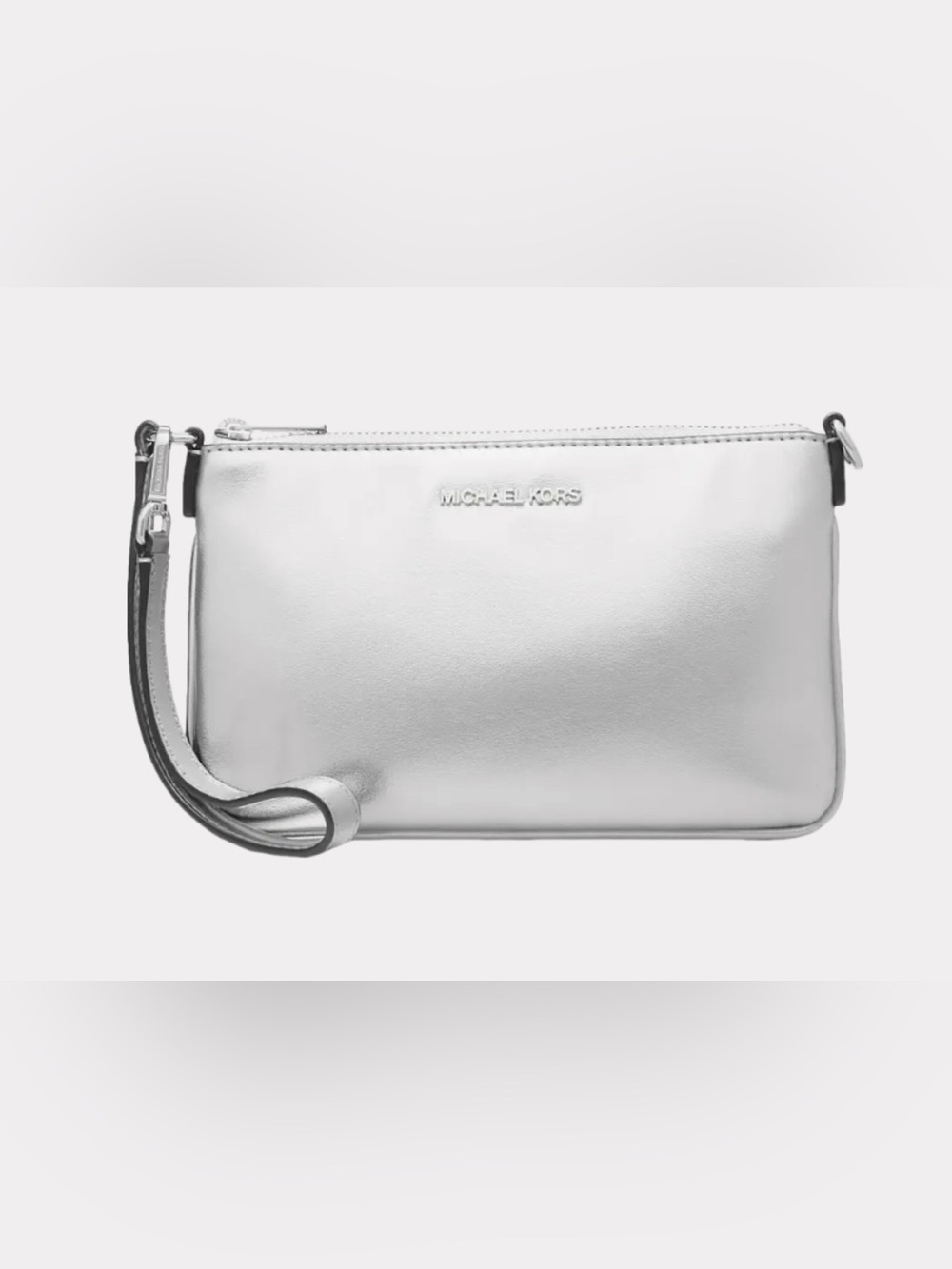 Michael Kors Silver Leather Wristlet Clutch